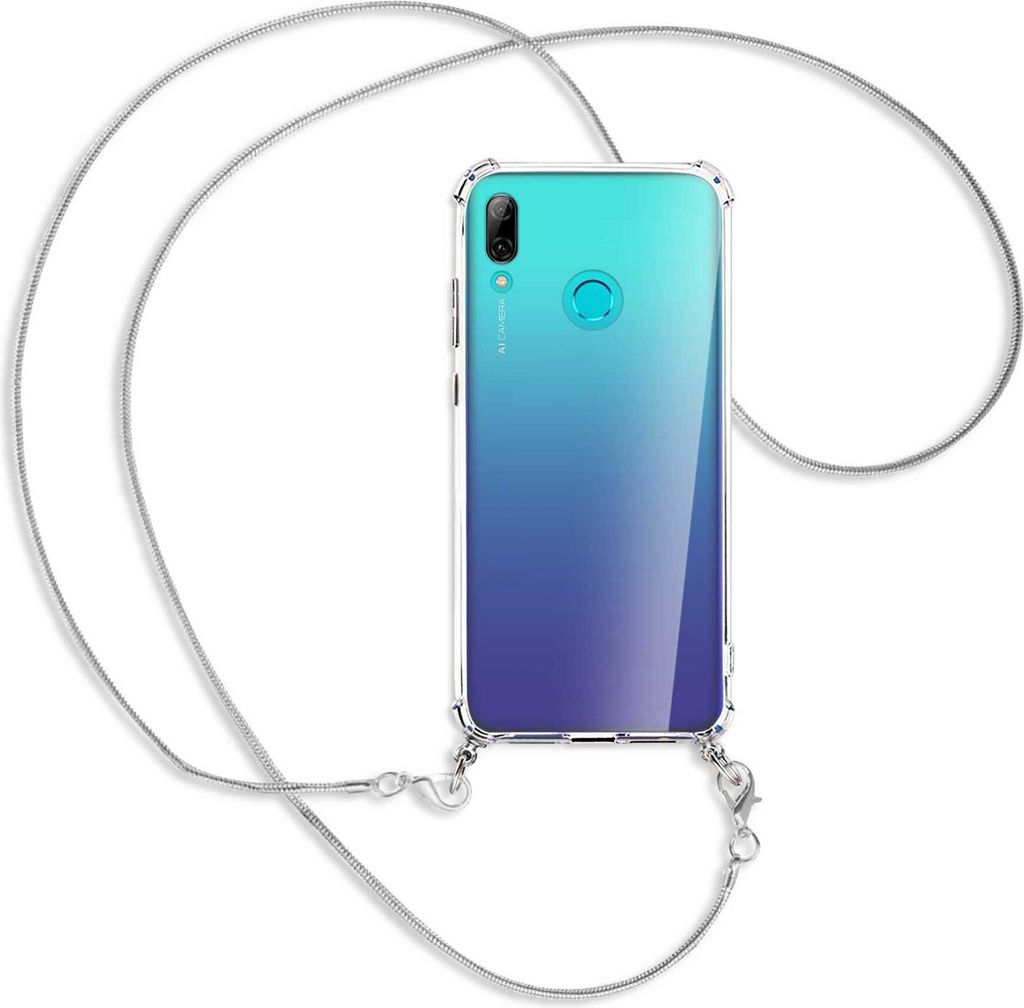 Handykette Backcover-Schutzhülle mit Band (Metall silberfarben) für Huawei P Smart 2019 / Honor 10 Lite - silberfarbene Kette Snake