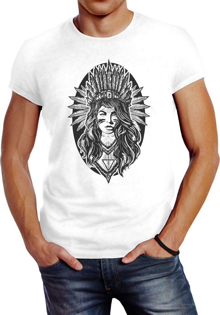 Ausgefallenes Herren T-Shirt Indianer Girl Slim Fit Neverless weiß 4XL