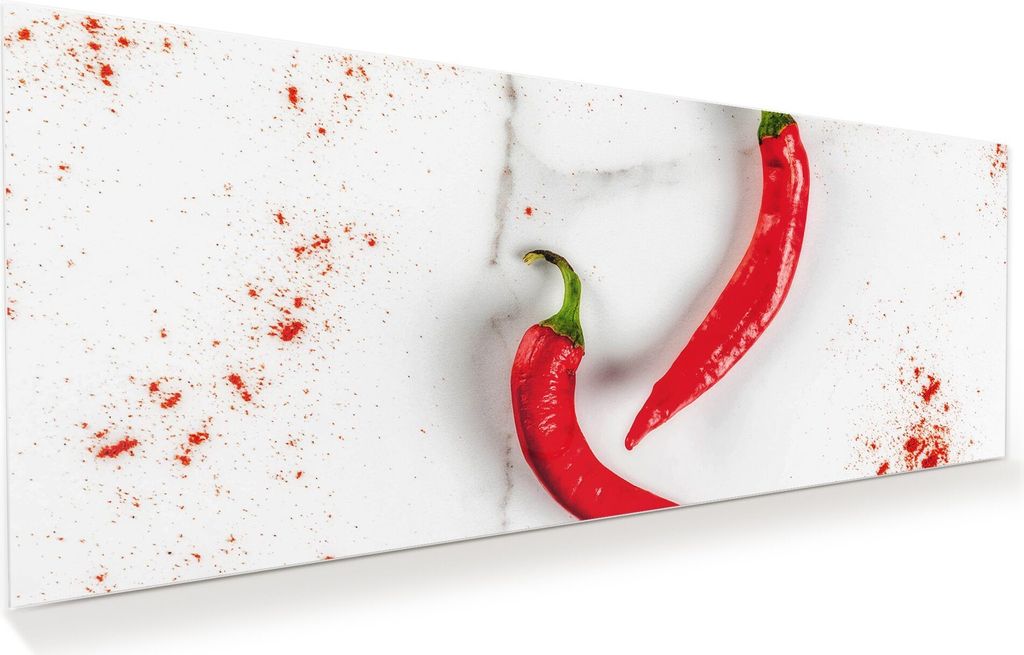 Glasbild Wandbild Chili auf Marmortisch 150x60cm in XXL für Wohnzimmer, Schlafzimmer, Badezimmer, Flur
