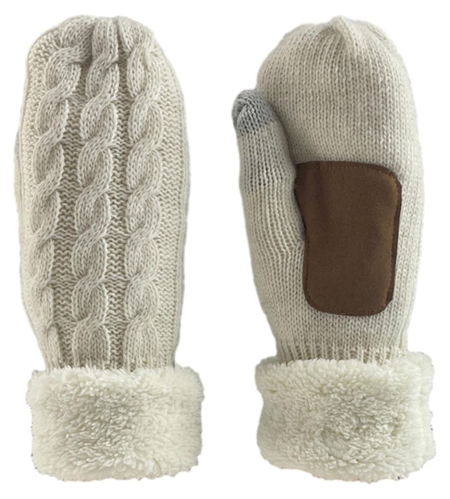 Damen-Winterhandschuhe mit warmem Futter – Bequeme, dicke Strickhandschuhe aus Wolle mit Touchscreen-Funktion, weiß