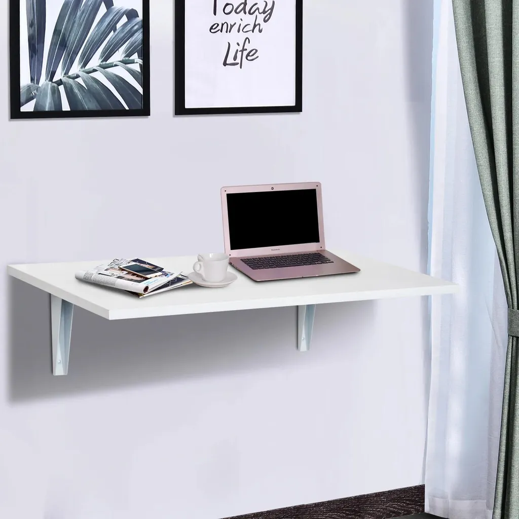 Bureau mural rabattable blanc en bois composite pour petit espace 60cm - 8
