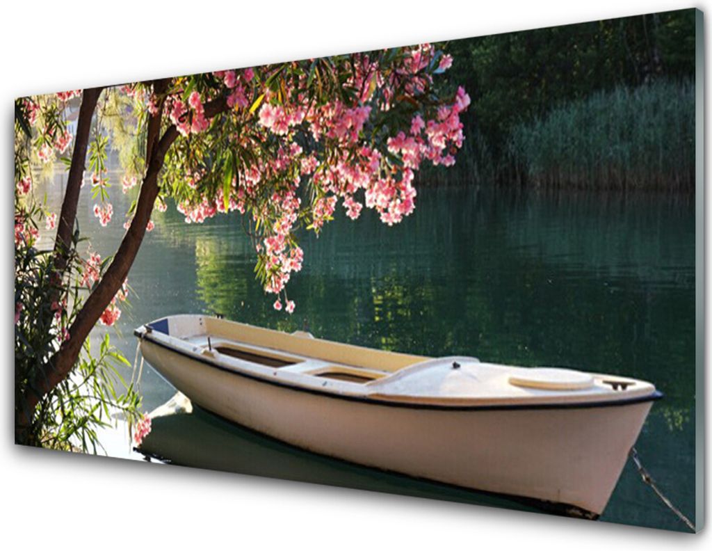 Acrylglasbilder 100x50 Wandbild Druck Boot Baum Landschaft