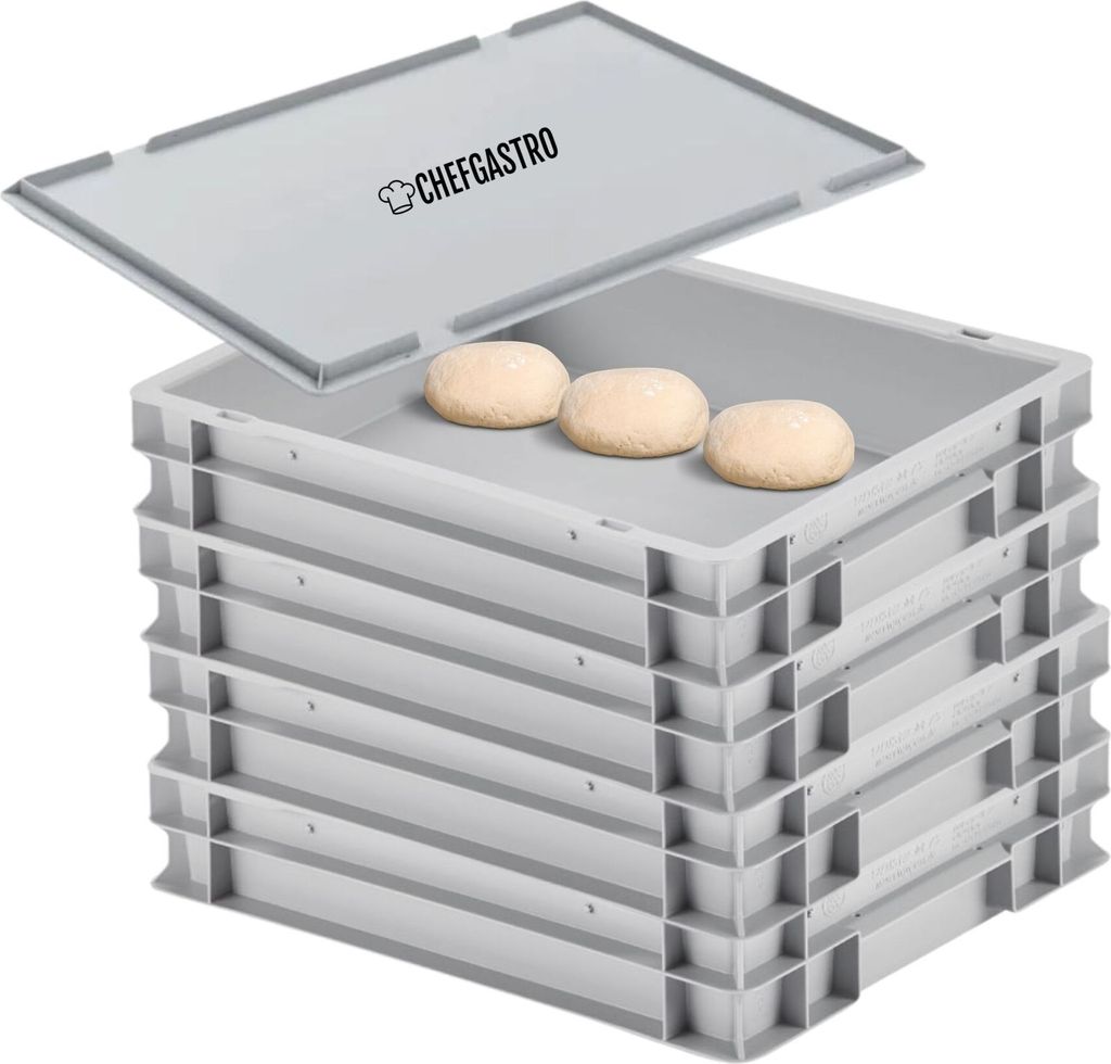 SuperSparSet 4x Pizzaballenbox mit 1x Deckel | HxBxT 8,5x30x40cm | 9 Liter | Teigwanne für Pizzateig, Stapelbare Pizzabox, Gärbox für Sauerteig ...