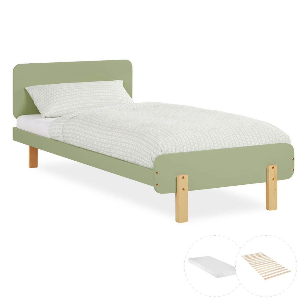 Homestyle4u Holzbett 90x200 Kinderbett mit Lattenrost und Matratze Grün Jugendbett Kiefer Massivholz