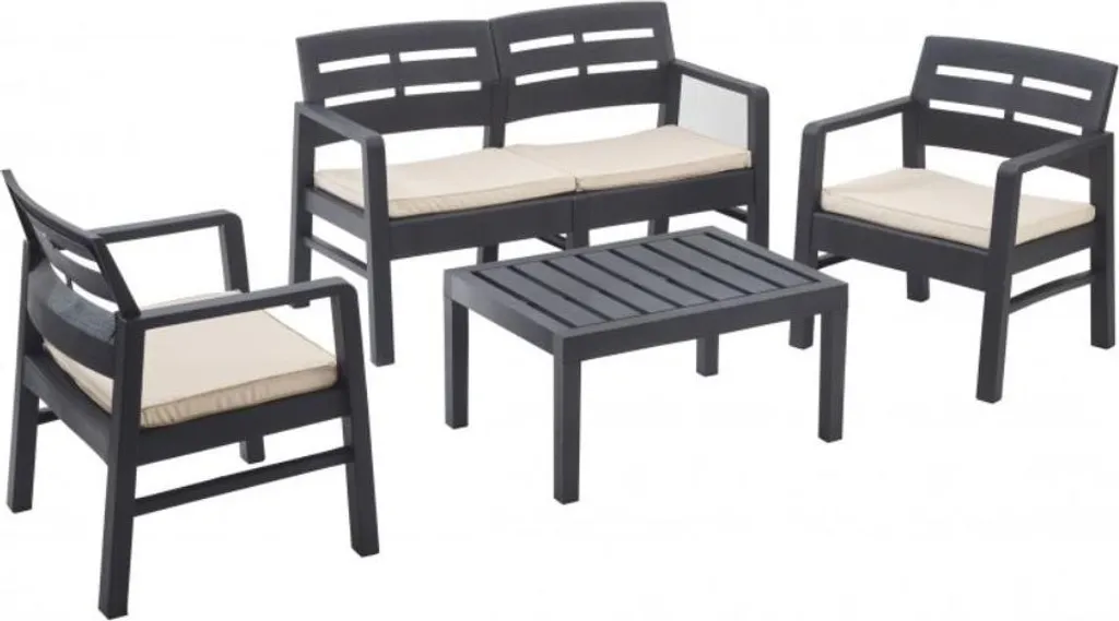 Aménagement terrasse : salon de jardin 4 pièces anthracite pour l'été