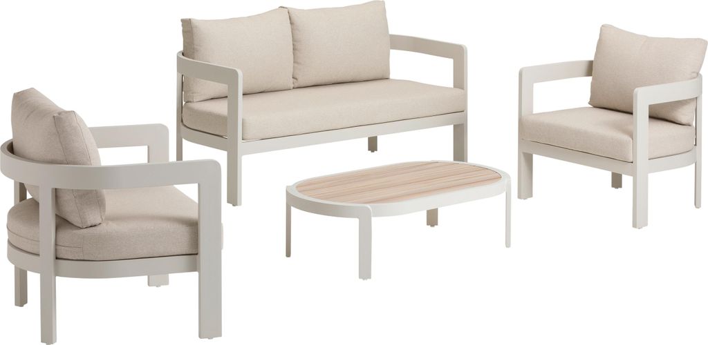 Dehner Gartenlounge Altea, inkl. Sitzpolster / Dekokissen / Beistelltisch, bis zu 4 Sitzplätze, Aluminium / Polyester, creme