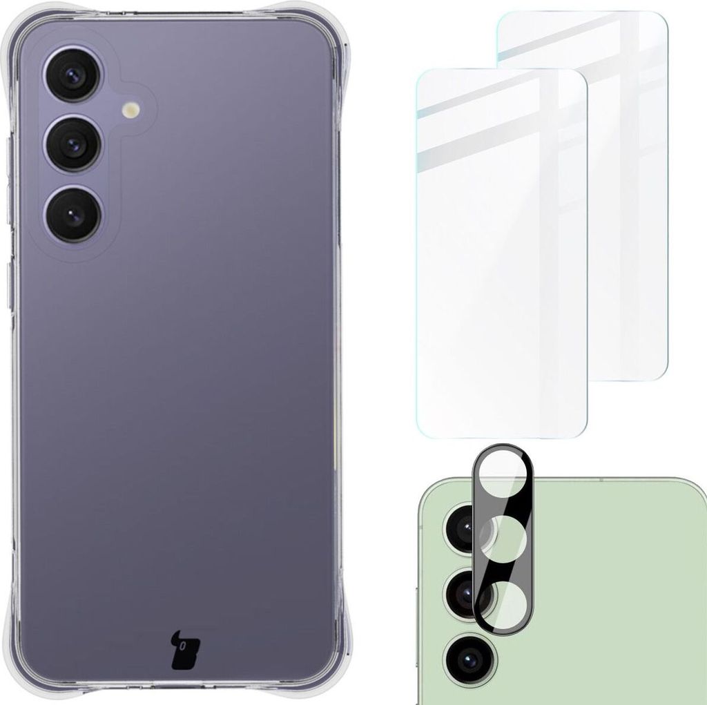 Bizon Case Clear Pack Hülle + 2x gehärtetes Glas + Linsen Glas Samsung Galaxy S24 FE