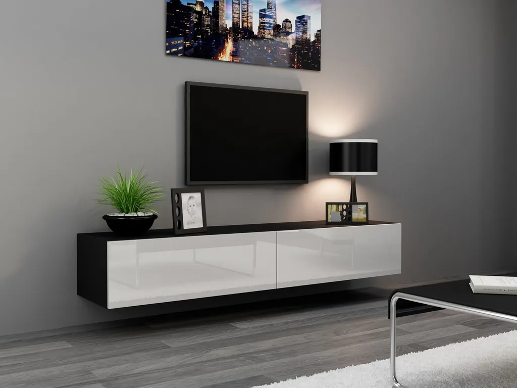 Meuble TV mural 180 cm VIGO180 c/b idéal pour optimiser l'espace salon