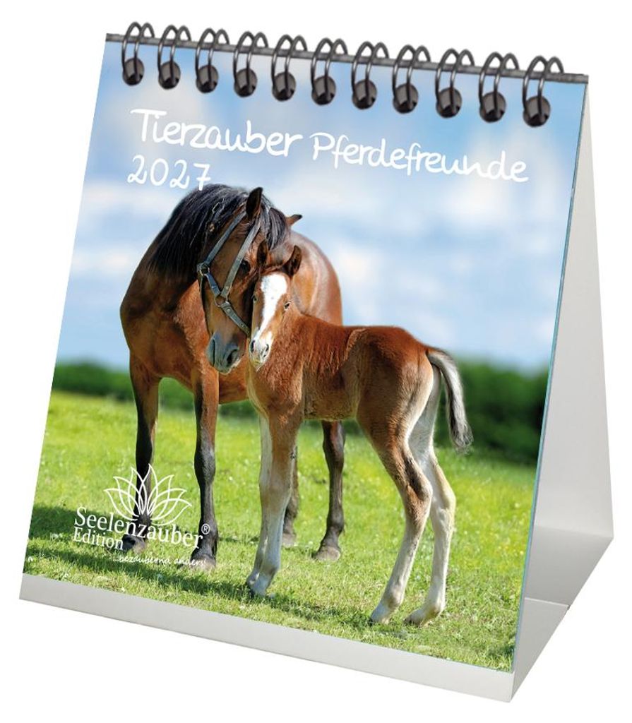 Tierzauber Pferdefreunde Tischkalender 10x10cm für 2027 Pferde und Fohlen - Seelenzauber