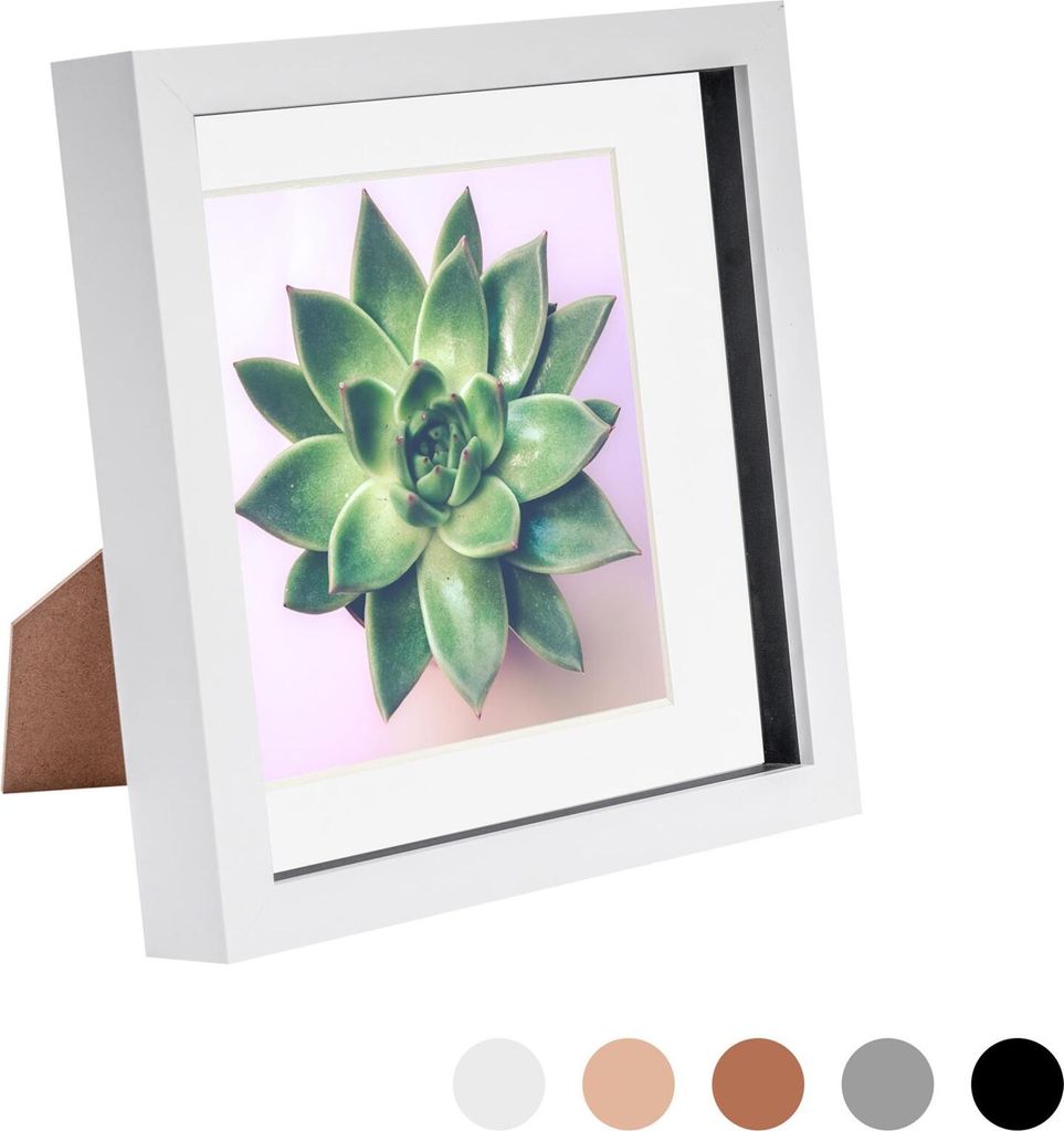 Nicola Spring 8 x 8 3D-Schatten-Kasten-Foto-Rahmen - Pop-up-Anzeige Bilderrahmen mit 6 x 6 Montage - Glas Aperture - Weiß