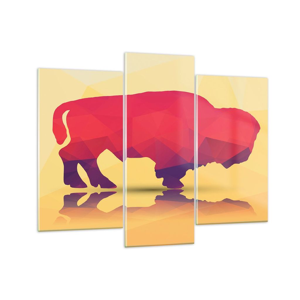 Bilder auf glas - Bison Illustration Bunt Grafik - 130x100cm - Glasbilder - Wandbilder - Kunstdruck - zum Aufhängen bereit - Wanddekoration aus Gl...