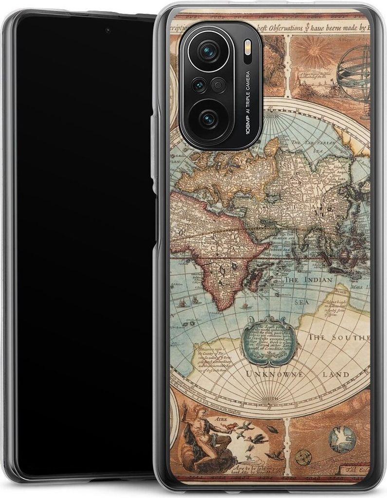 DeinDesign Handyhülle für Xiaomi Mi 11i Silikon Hülle Case Smartphone Schutzhülle Landkarte Vintage Weltkarte