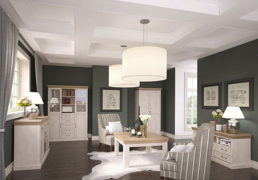 Easy Möbel Wohnzimmer Komplett - Set G Badile, 5-teilig, Farbe: Kiefer Weiß / Braun