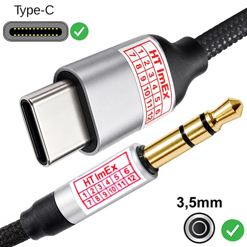 1m USB-C auf AUX 3,5 Klinke Stereo Audio nylonkabel für Produktbild 