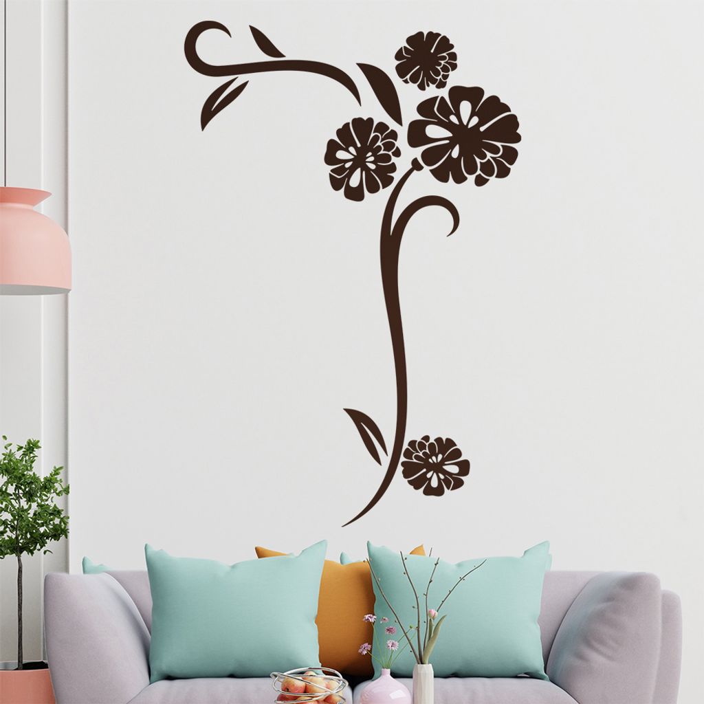 Blume - Linien Wandtattoo in 6 Größen - Wandaufkleber Wall Sticker - Dekoration, Küche, Wohnzimmer, Schlafzimmer, Badezimmer
