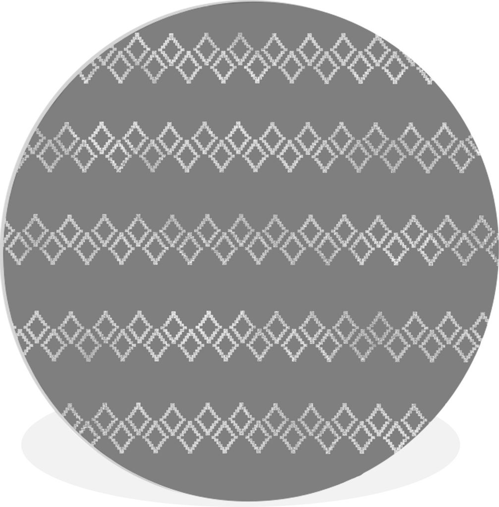 MuchoWow Rundes Wandbild - Runde Bilder Rauten - Muster - Schwarz - Weiß Ø 60 cm Kreis Wanddekoration Kunststoff - Wandkreis - Wandschmuck - Wa...