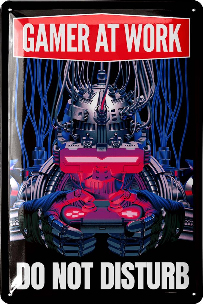 Retro Blechschild, Gaming Schild, GAMER AT WORK Türschild bitte nicht stören, Gamer Geschenk, Gaming Zone, Deko Jugendzimmer für Zocker