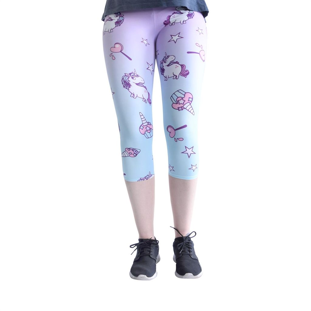 cosey - bedruckte bunte Capri-Leggins (Einheitsgröße) - Design Einhörner und Süßigkeiten