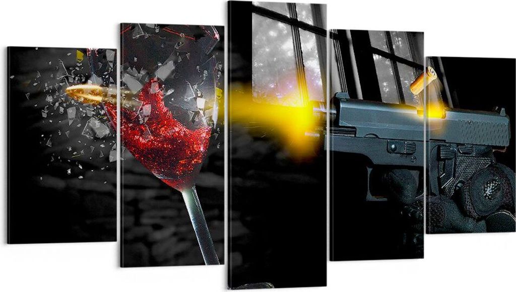 Bild auf Leinwand - Leinwandbild - Waffe Kugel Glas Rebe - 160x85cm - Wand Bild - Wanddeko - Leinwanddruck - Bilder - Kunstdruck - Wanddekoration -...