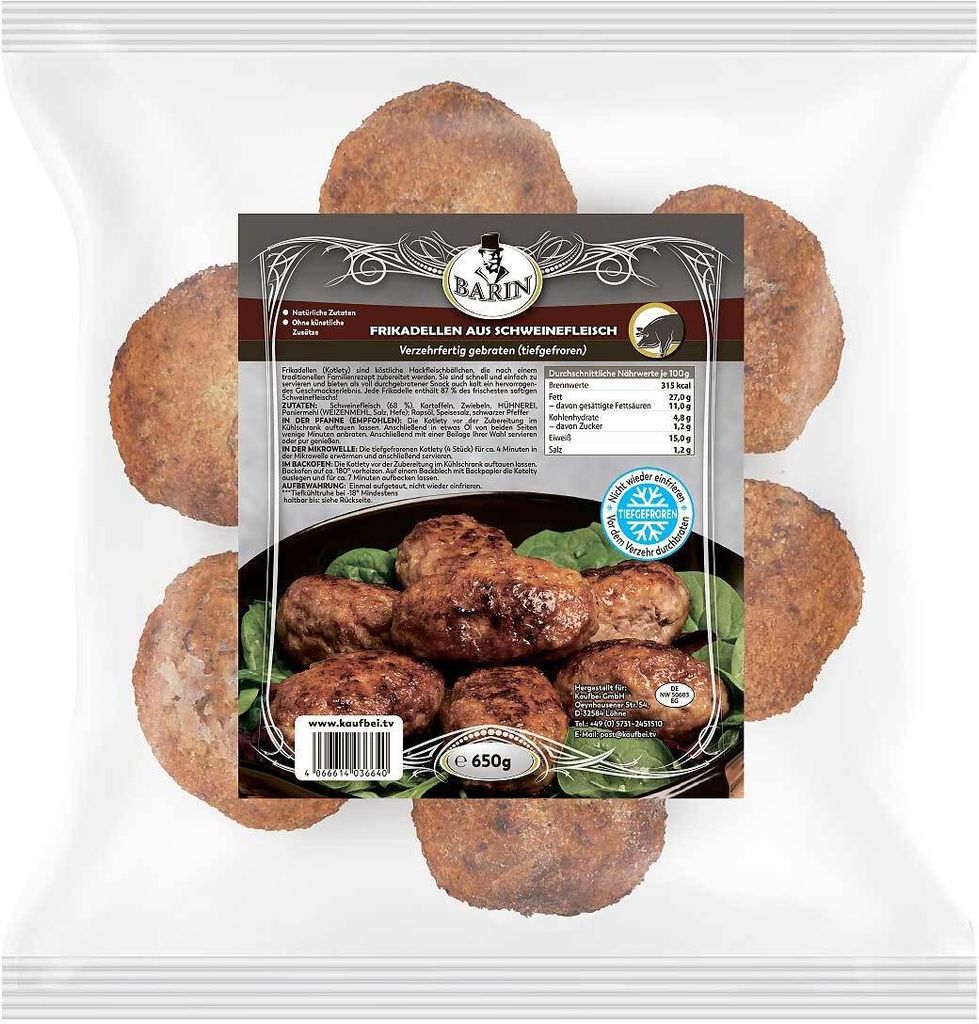BARIN Frikadellen Kotlety aus Schweinefleisch 650g Tiefgefroren Traditionelle Hackfleischbällchen Zart und Luftig mit Zwiebeln und Schwarzem Pfeffer