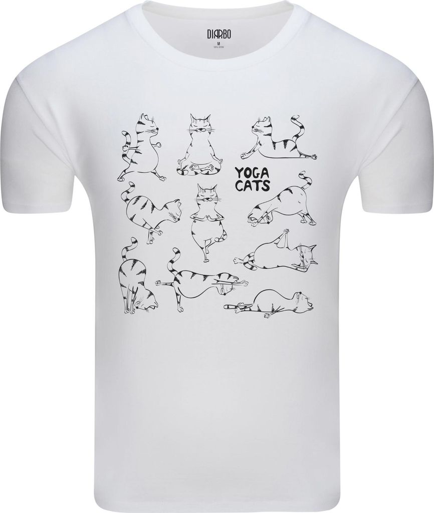 Diarbo Herren T-Shirt mit Lustigem Sport Druck Yoga-Katzen Weiß Gr.XXL