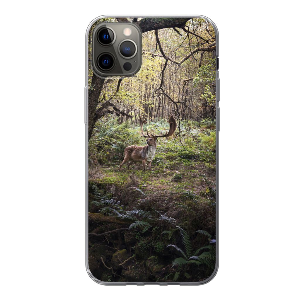 MuchoWow Handyhülle Schutzhülle Hülle für iPhone 13 Pro Max Waldtier - Hirsch - Sonne Silikon Softcase Handy Hülle - Mobiltelefon