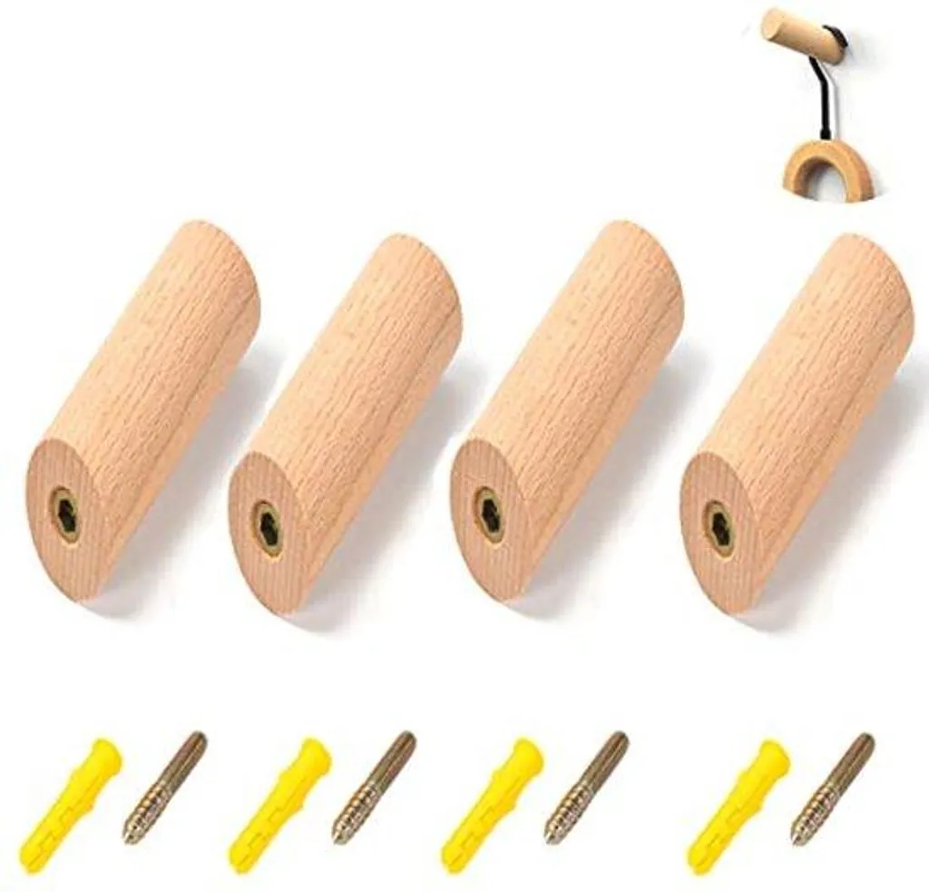 Gagnez de la place avec 4 crochets muraux en chêne - Rangement bois 8cm