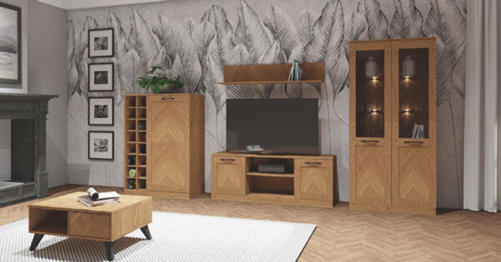 Wohnzimmer-Set Wohnwand Cozy 5-teilig Eiche Rustikal teilmassiv
