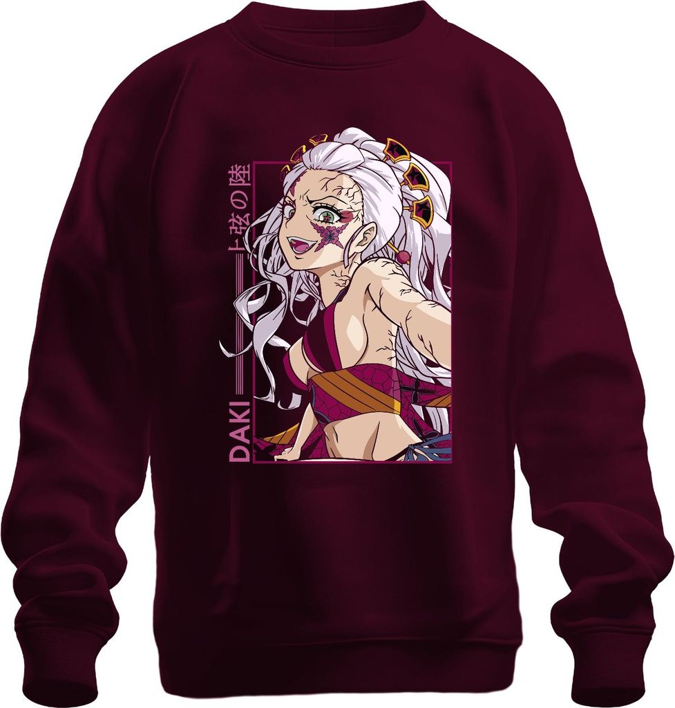 Daki Kimetsu no Yaiba Anime weisse Haare Rissige Haut Otaku Uni Sweatshirt Pullover, Burgundy, S