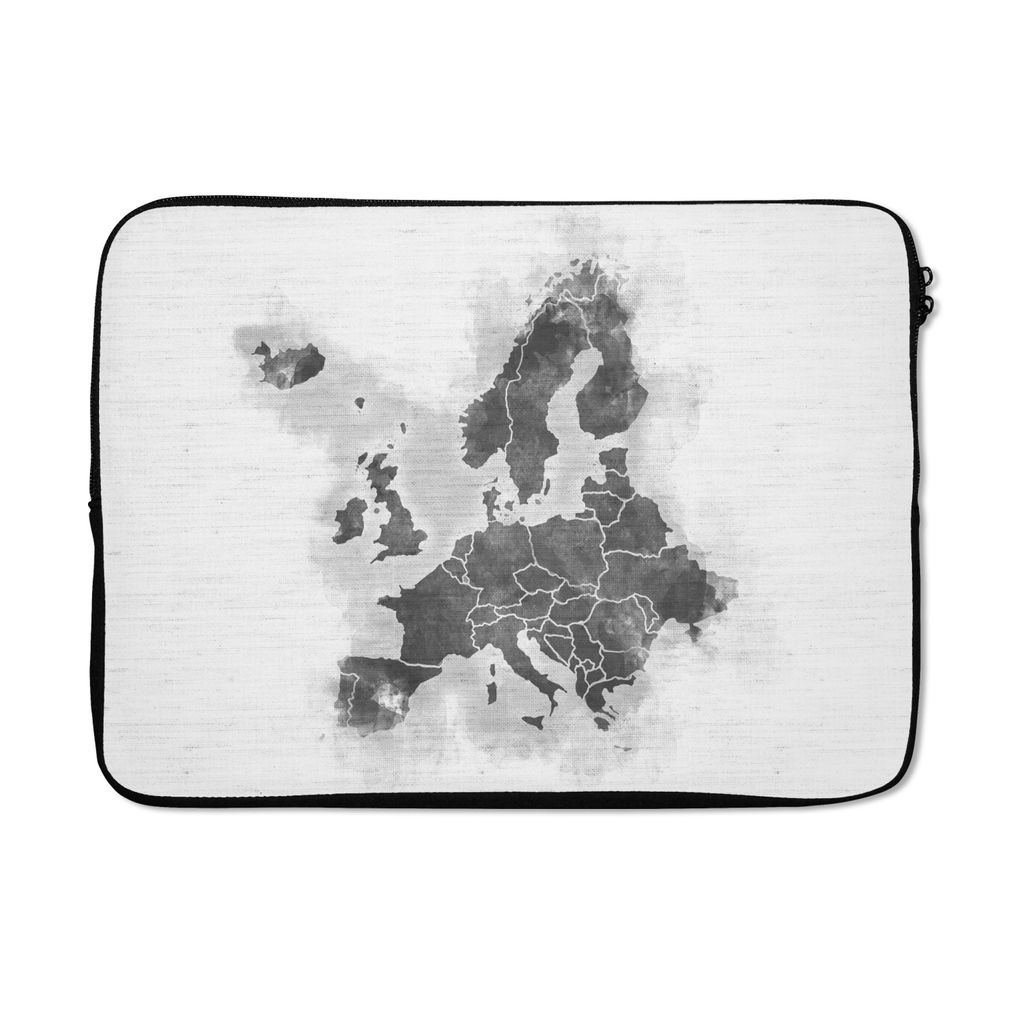 MuchoWow Laptop Hülle 13 Zoll Europa-Karte mit einzigartigem Hintergrund - schwarz und weiß Laptoptasche - Laptophülle - Sleeve - Rundumschutz