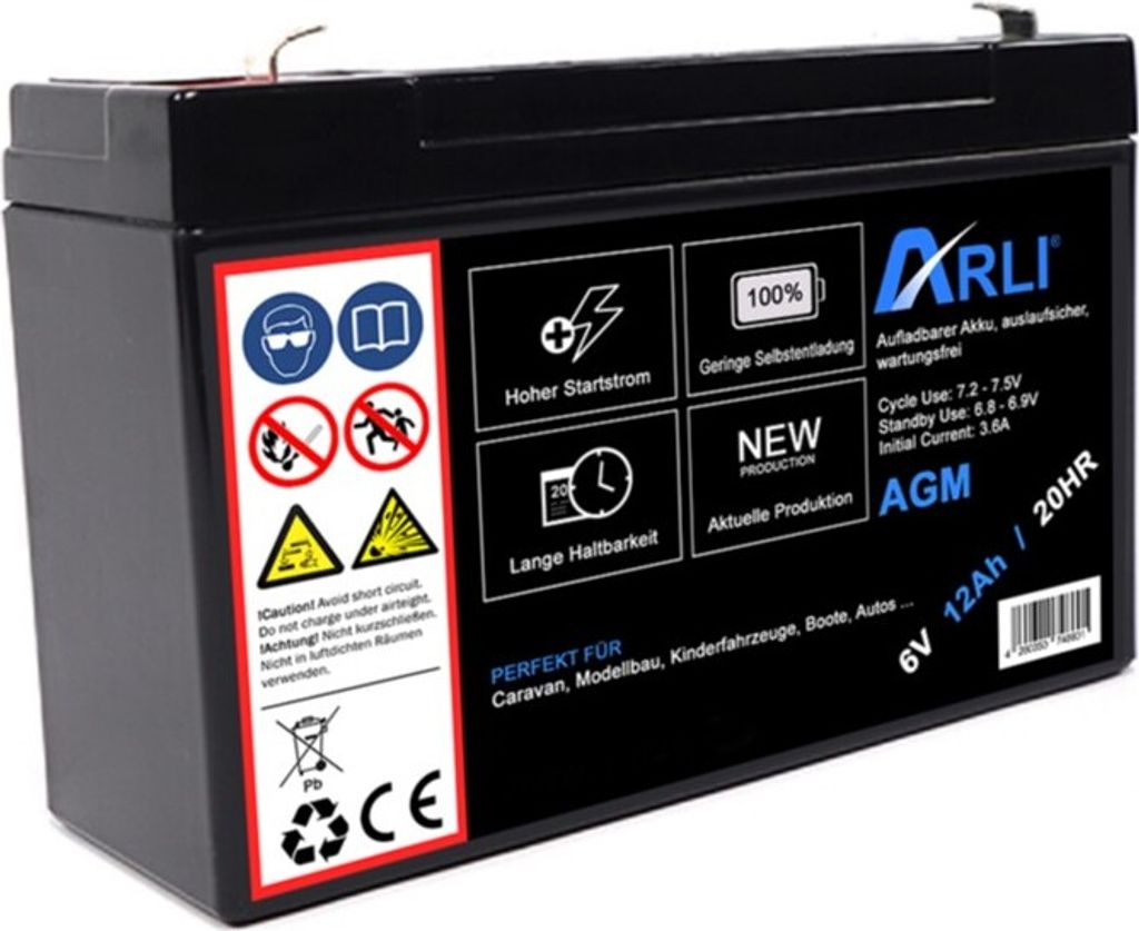 ARLI AGM Blei Akku 6V 12Ah 20HR Produktbild 
