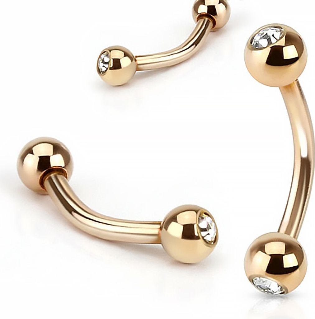 Piercing Augenbrauen Augenbrauenpiercing Banane Kugel Bananabell Kristall Zirkonia rosegold 1,2 mm 8 mm
