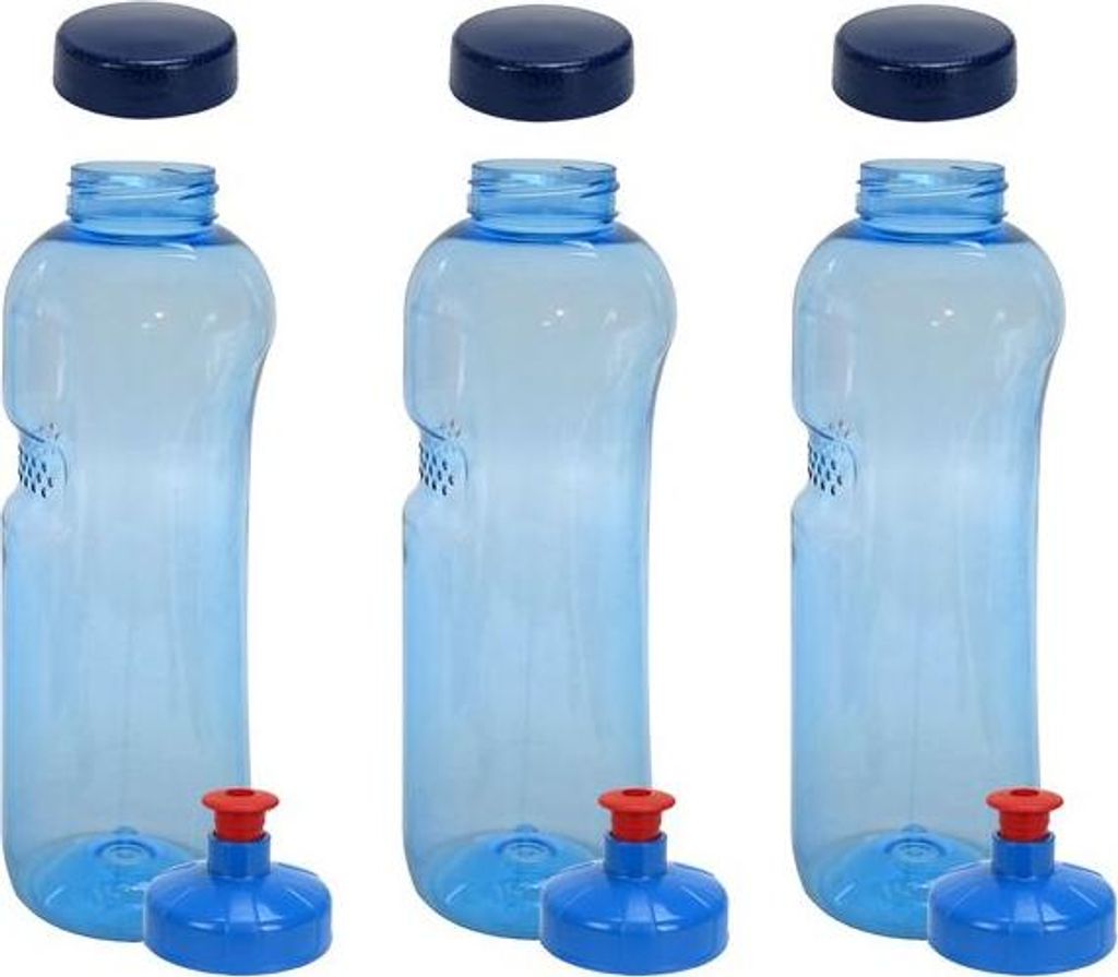 3x Kavodrink Tritan 1 L Wasserflasche (BPA frei) + 3x Trinkdeckel Push-Pull mit Trinknippel Flasche Sport