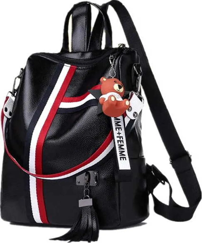 Zaino da donna modello vintage con orsetto, nero/bianco, ecopelle, 31x29x12 cm