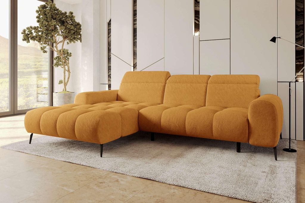 99rooms Milano Ecksofa Chenille APHRODITE Gold Links mit Sitztiefenverstellung