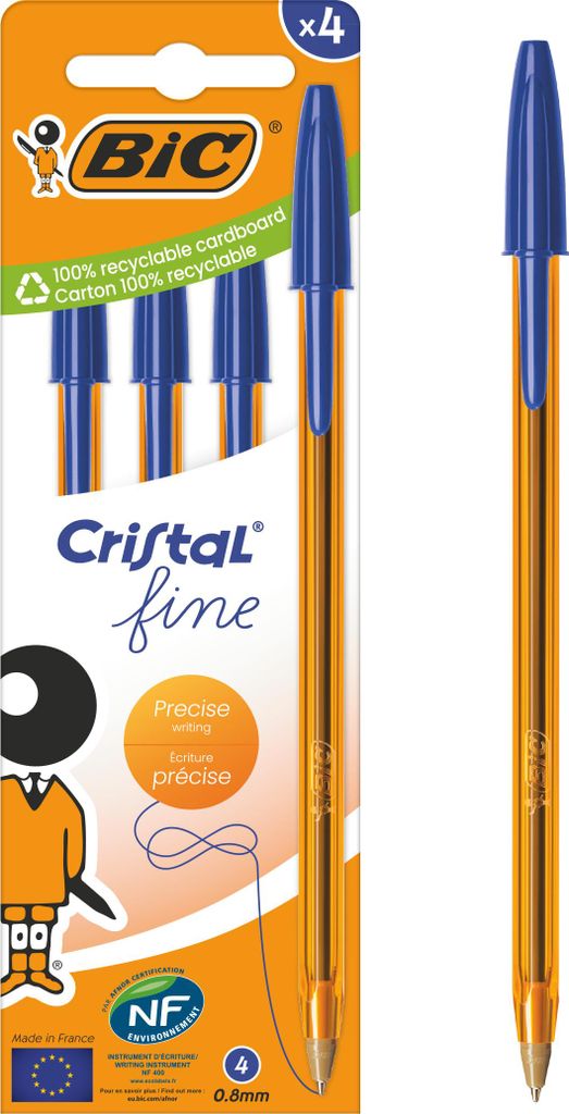 BIC Cristal Original Fein blau Etui Kugelschreiber 4St