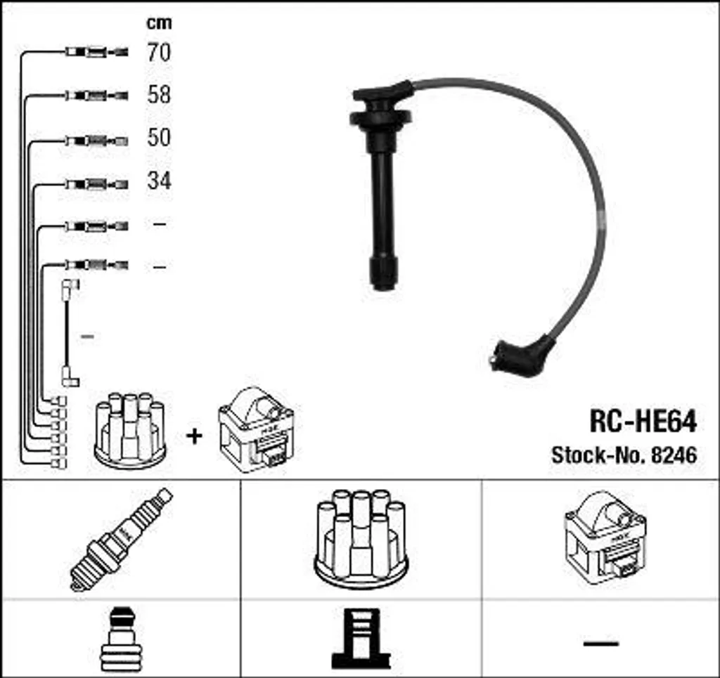 Faisceau d'allumage NGK 8246 pour Honda Civic - Kit 4 câbles complet
