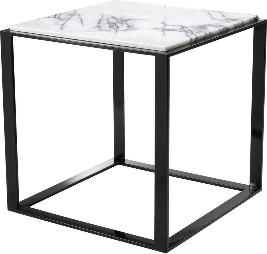 Casa Padrino Luxus Beistelltisch Hochglanzschwarz / Weiß-Lila 56 x 56 x H. 56 cm - Edelstahl Tisch mit Marmorplatte - Luxus Wohnzimmer Möbel