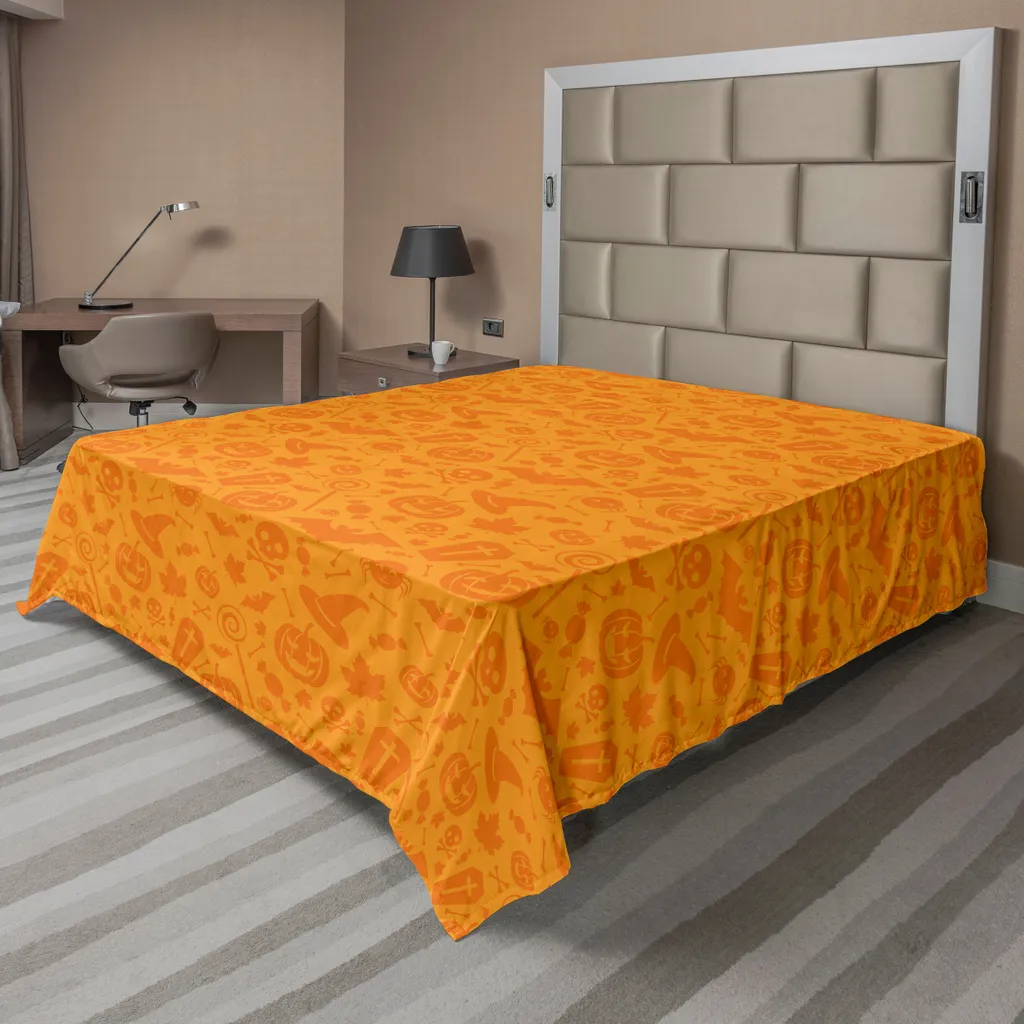 Drap de lit décoratif Halloween orange pour lit double XXL 275x260 cm