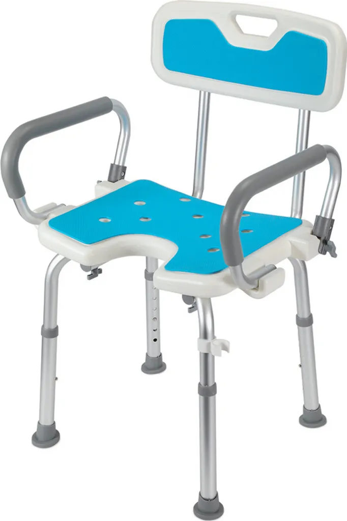 Sgabello da doccia Fiqops Sedia da doccia regolabile in altezza fino a 136 kg Sgabello da bagno Sedile da bagno - con braccio e schienale Bracciolo reversibile