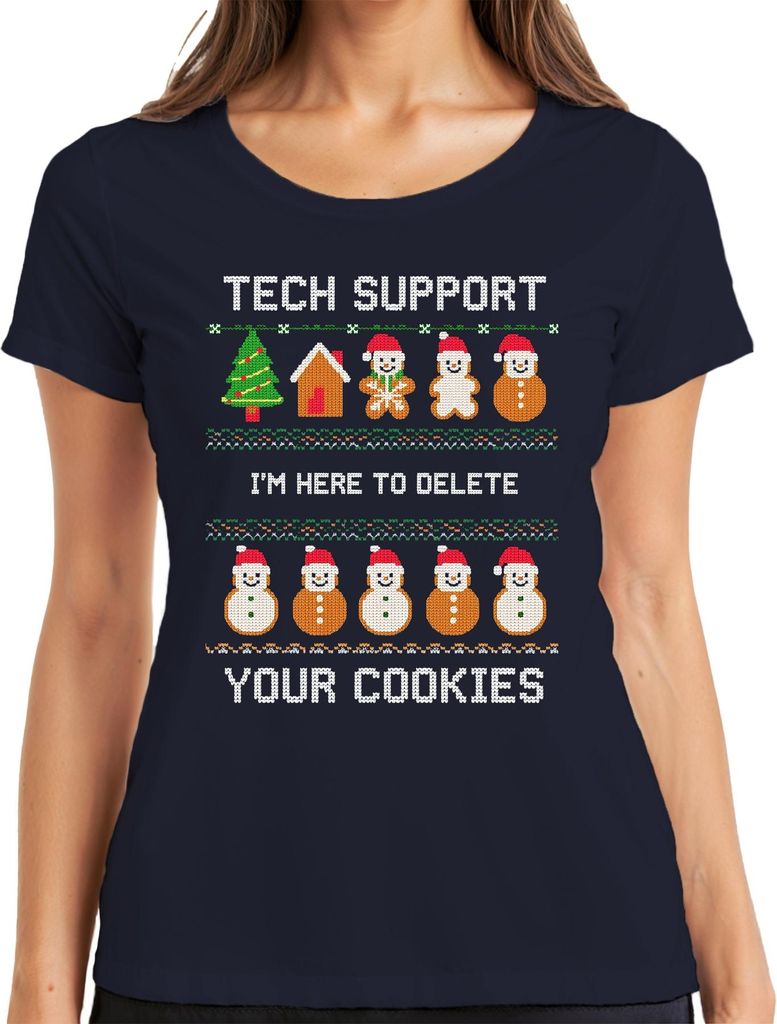 TECH SUPPORT I'M HERE TO DELETE Weihnachten IT Admin Geek Nerd Damen T-Shirt, Navy, L