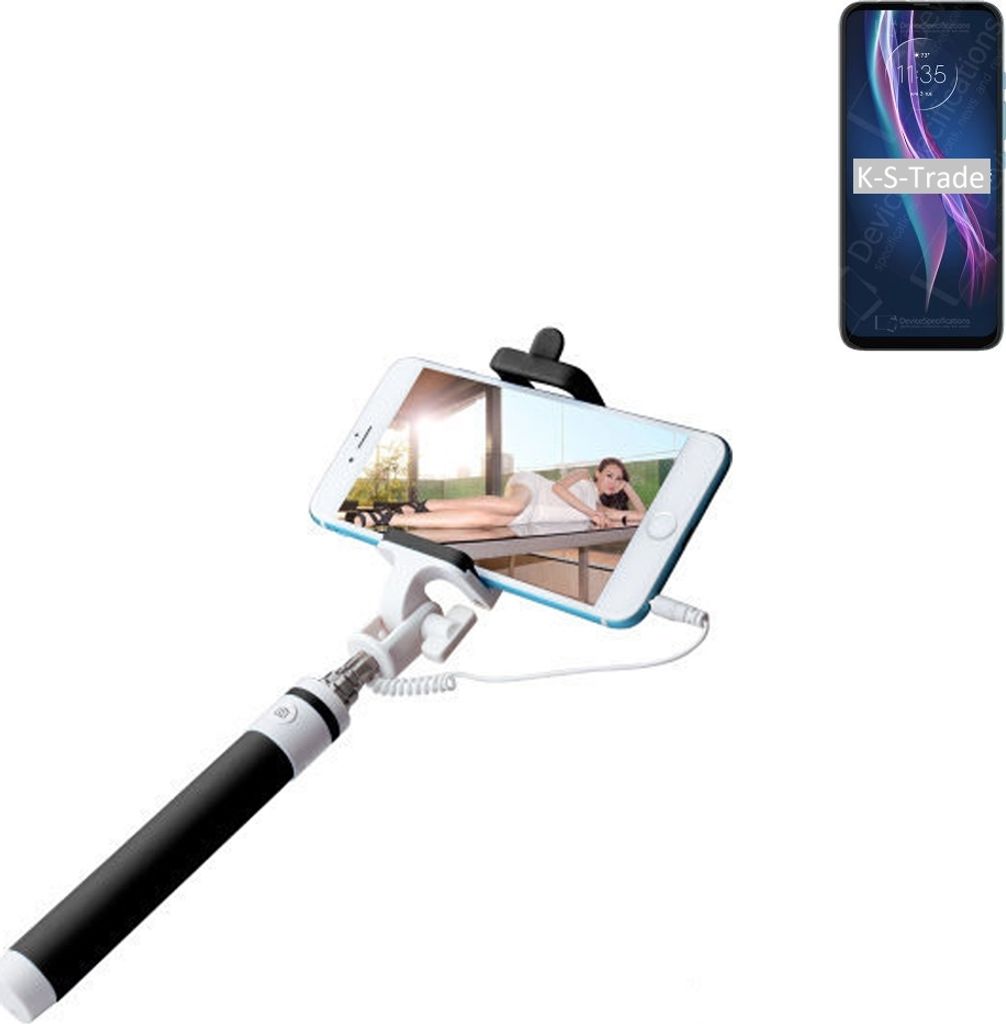 K-S-Trade Selfie Stick kompatibel mit Motorola One Fusion+ Selfiestick kabelgebunden Monopod mit Kabel Stab Stange Selfportrait Handheldstick schwarz