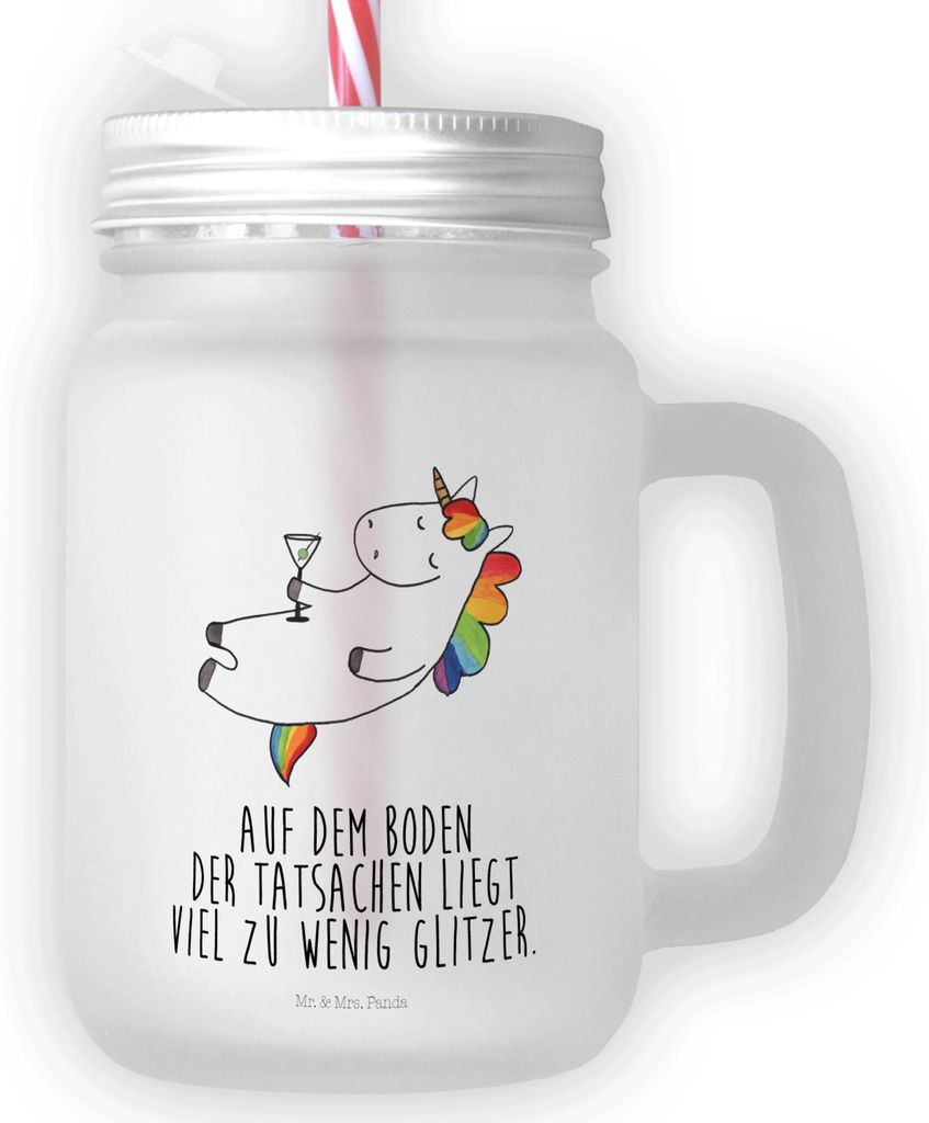 Mr. & Mrs. Panda Trinkglas mit Deckel Einhorn Cocktail - Transparent - Geschenk, Einhörner, Glas, Mason Jar, Cocktailglas, Trinkgefäß, Unicorn, ...
