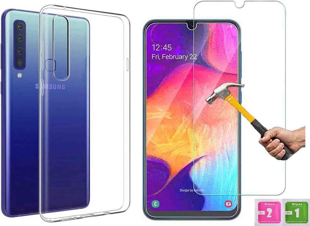 2in1 Schutzglas Schutzhülle kompatibel mit Samsung Galaxy A70 Case Panzerglas Schutz-Set Schutzhülle TPU Hülle transparent Flexibel Cover Handyh...