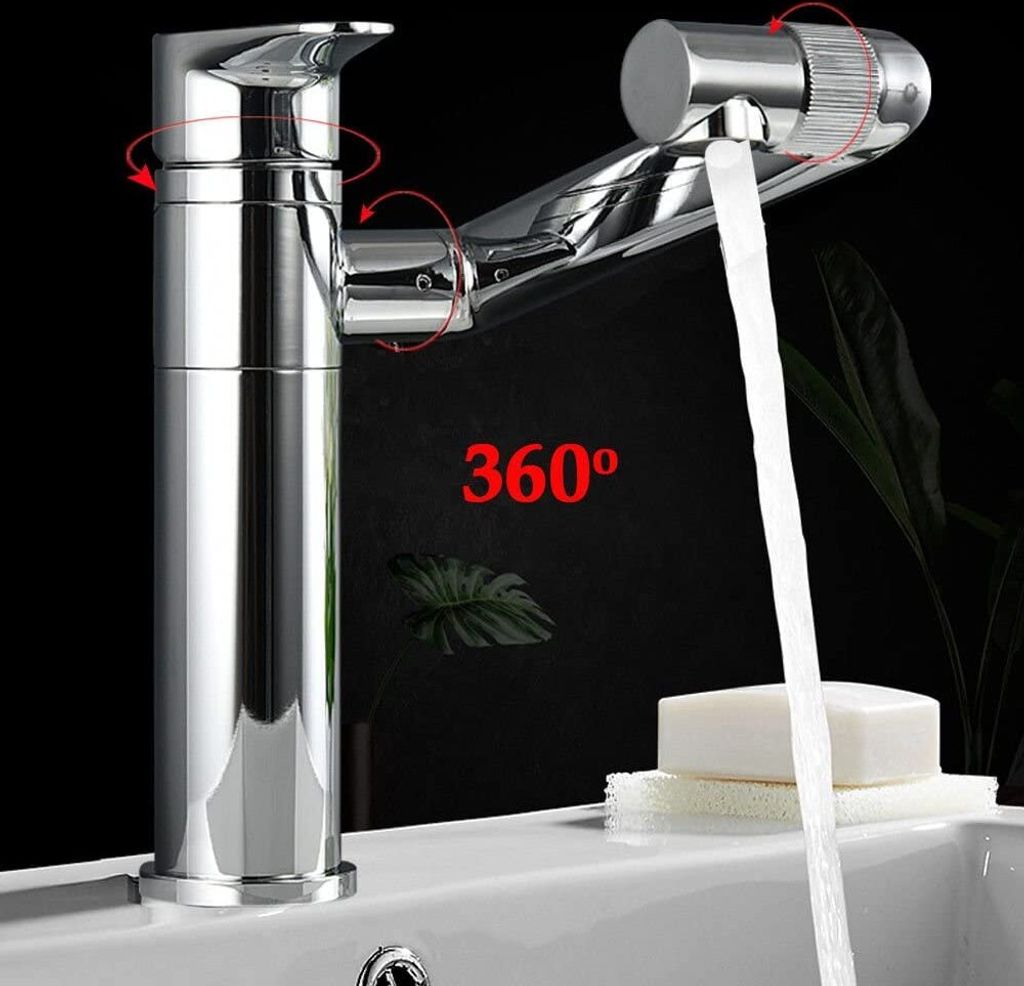 Küchenarmatur 360° Einhandmischer Waschtischarmatur Silber Wasserhahn bad Drehbar Waschbecken Spültisch Mischbatterie