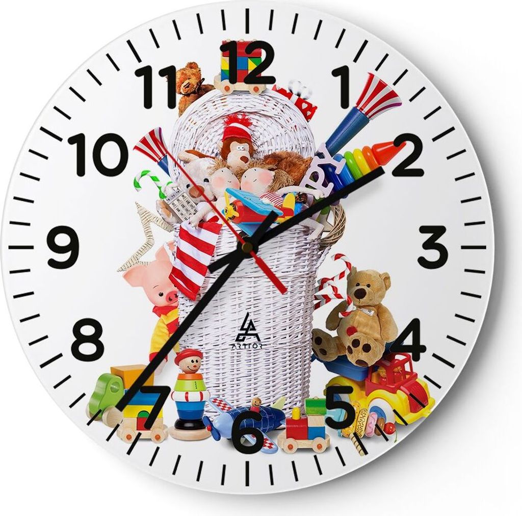 Wanduhr - Rund - Glasuhr - Spielzeug Kinder Spaß Freunde - 30x30cm - Schleichendes Uhrwerk - Lautlos - zum Aufhängen bereit - Dekoration Modern -...