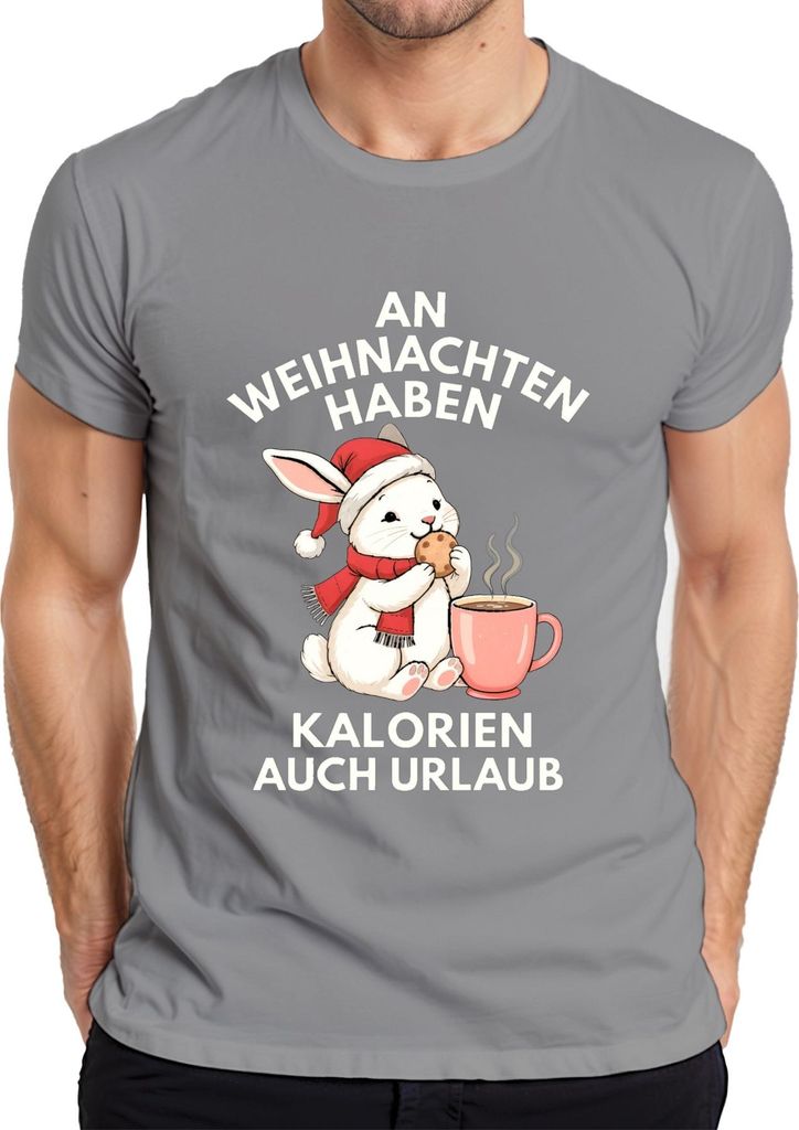 Weihnachten Kalorien haben Urlaub Hase Kekse Kaffee lustig süß Herren T-Shirt, Grau, M