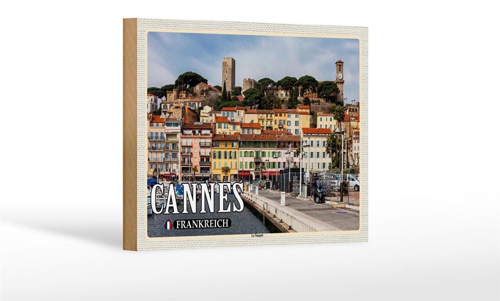 Holzschild Reise 18x12 cm Cannes Frankreich Le Suquet Stadtviertel