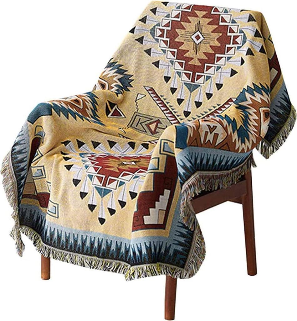 Boho Sofa überwurfdecke 130×180CM,Hochwertig und Verschleißfest Sofaschutz Katze, Sofaüberwurf für 1-Sitzer, Dekorative Sofadecken, Bettübe...