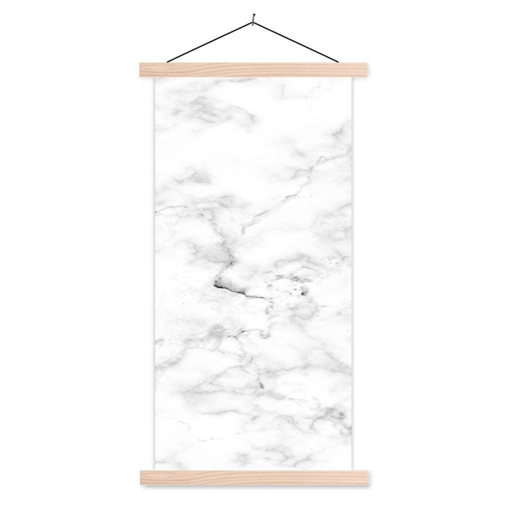 MuchoWow Textilposter Marmor - Weiß - Grau 60x120 cm mit holzfarbenen Rahmen - Holz